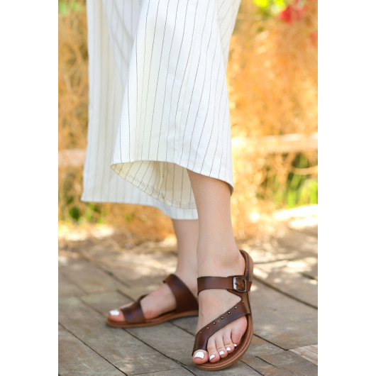 Tan Leather Flip Flops