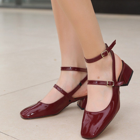 Burgundy Patent Leather High Heel Shoes