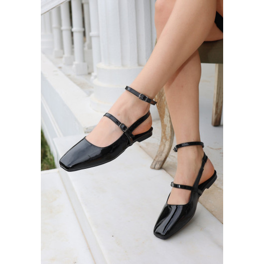 Black Patent Leather Ballerina Shoes