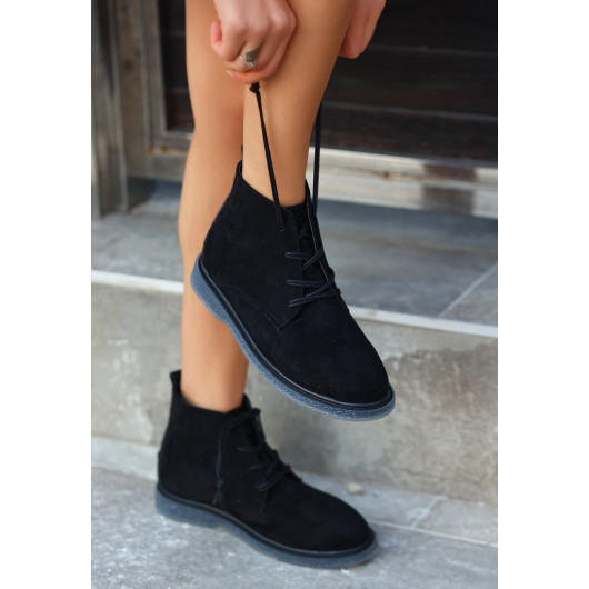 Black Suede Gray Sole Lace-Up Boots