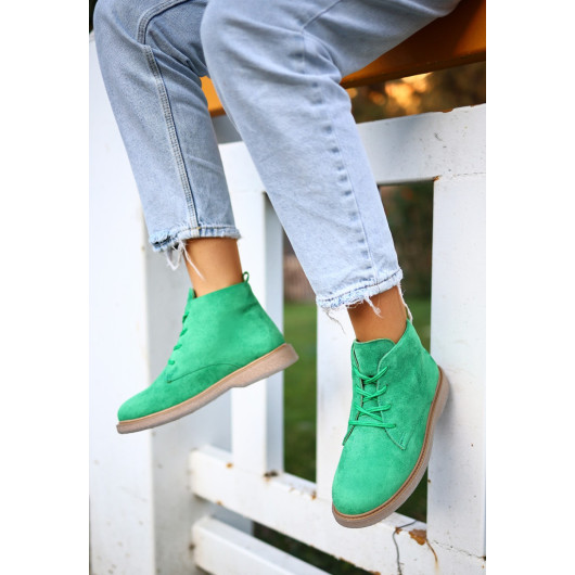 Green Suede Lace-Up Boots