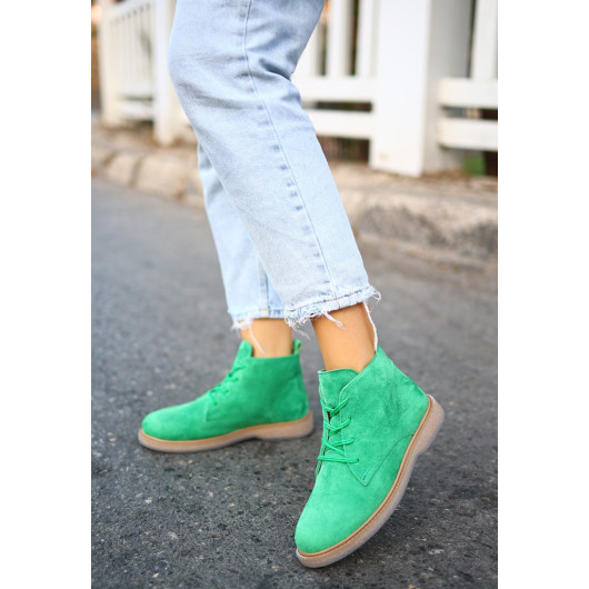 Green Suede Lace-Up Boots