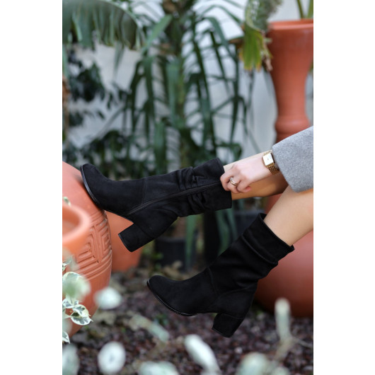 Black Suede Heeled Boots