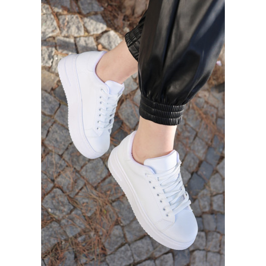 White Leather Lace-Up Sneakers