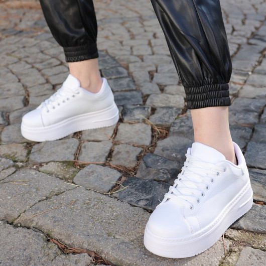 White Leather Lace-Up Sneakers