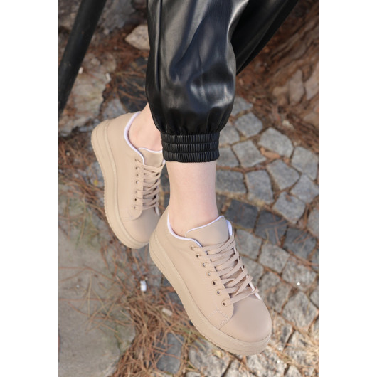 Nude Skin Lace-Up Sneakers