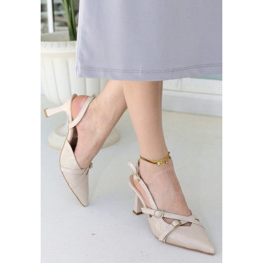 Beige Patent Leather High Heel Shoes