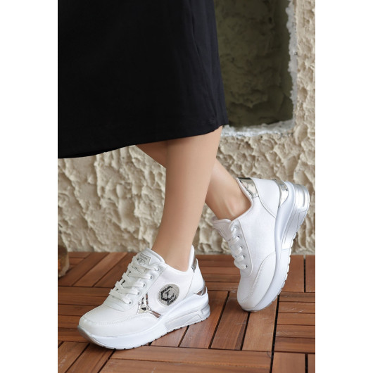 White Leather Lace-Up Sneakers