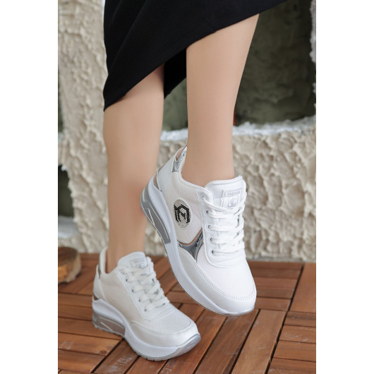 White Leather Lace-Up Sneakers