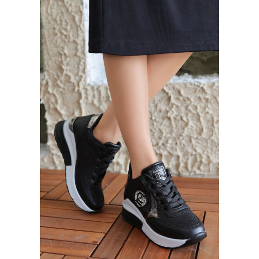 Black Leather Lace-Up Sneakers