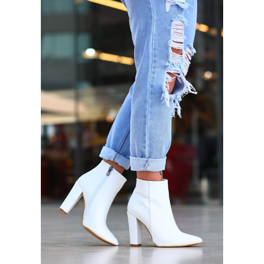 White Leather Heeled Boots