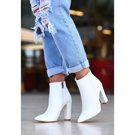 White Leather Heeled Boots