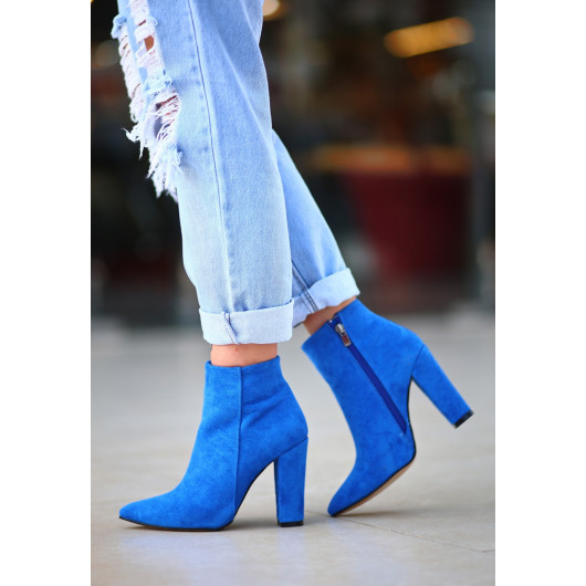 Saxe Blue Suede Heeled Boots