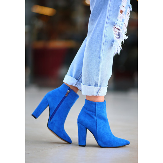 Saxe Blue Suede Heeled Boots