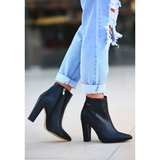 Black Leather Heeled Boots