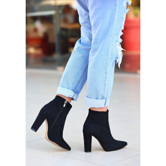 Black Suede Heeled Boots