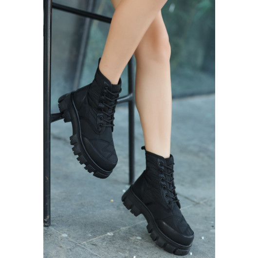 Black Leather Lace Up Boots