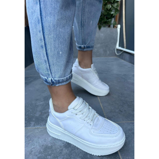 White Leather Lace-Up Sneakers