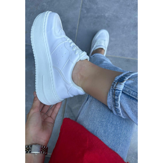 White Leather Lace-Up Sneakers