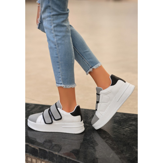 White Skin Grey Detailed Sneakers