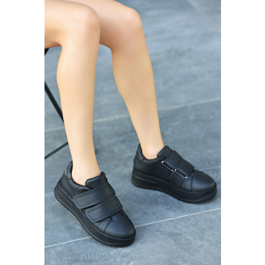 Black Skin Velcro Sneakers