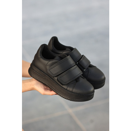 Black Skin Velcro Sneakers