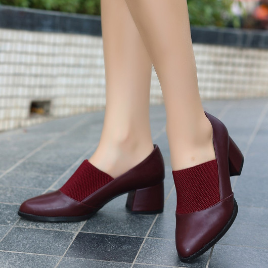 Burgundy Leather High Heel Shoes