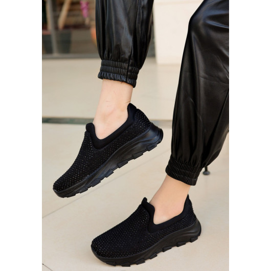 Black Stretch Black Soled Sneakers