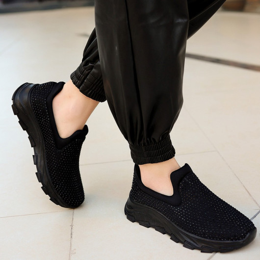 Black Stretch Black Soled Sneakers