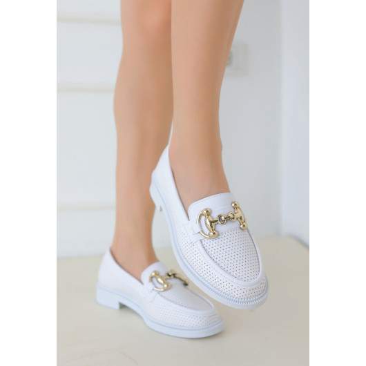 White Leather Ballerina Shoes