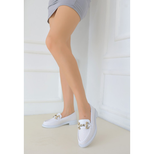 White Leather Ballerina Shoes