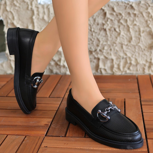 Black Leather Ballerina Shoes