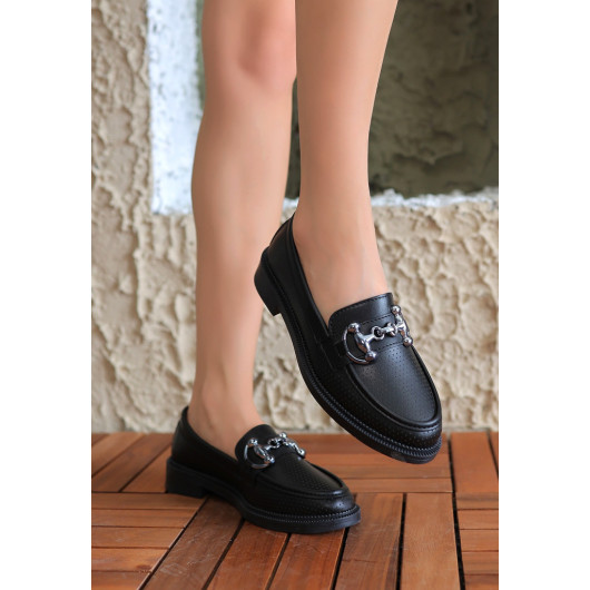 Black Leather Ballerina Shoes