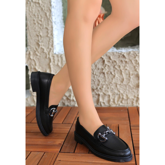 Black Leather Ballerina Shoes