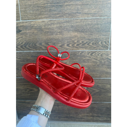 Red Skin Beaded Sandals