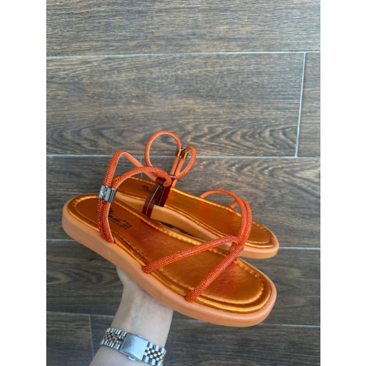 Orange Skin Beaded Sandals