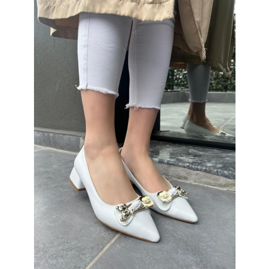 White Leather High Heel Shoes