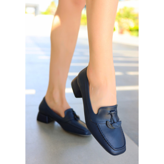 Navy Blue Skin High Heel Shoes