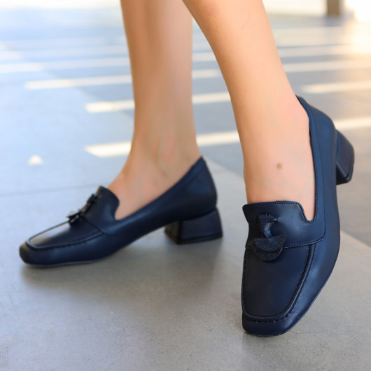 Navy Blue Skin High Heel Shoes