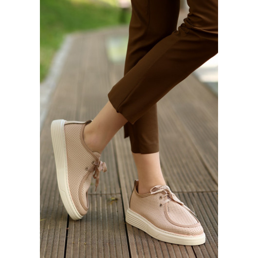 Nude Skin Lace-Up Sneakers