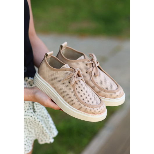 Nude Skin Lace-Up Sneakers