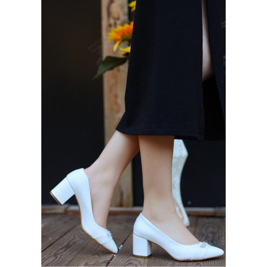 White Leather High Heel Shoes