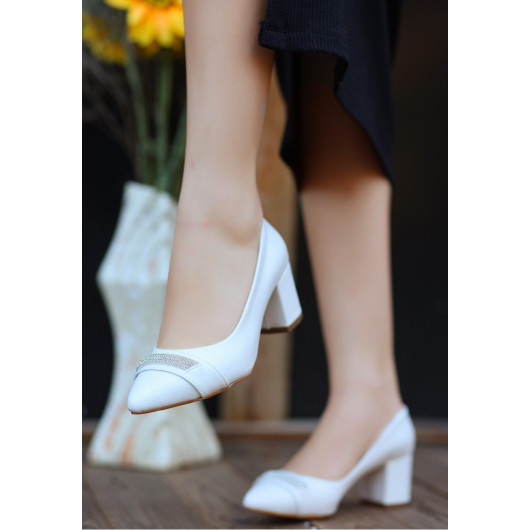 White Leather High Heel Shoes