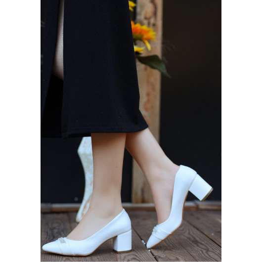 White Leather High Heel Shoes