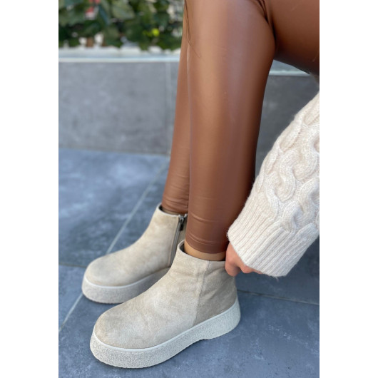 Beige Suede Boots