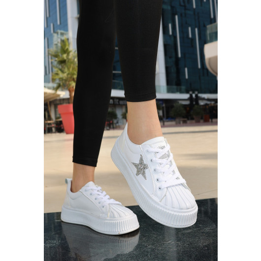 White Leather Lace-Up Sneakers