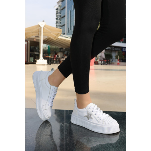 White Leather Lace-Up Sneakers