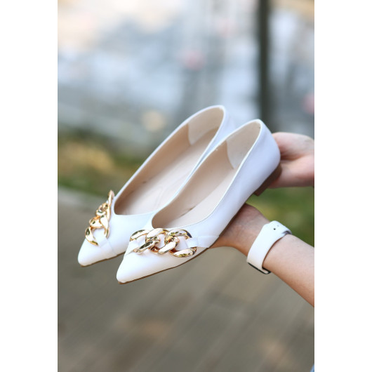 Popi White Skin Chain Ballerina Shoes