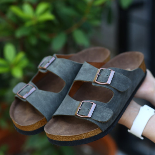 Gray Nubuck Slippers