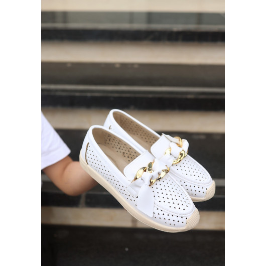 White Leather Ballerina Shoes